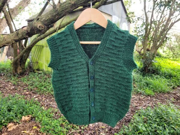 Child’s button up vest using caterpillar stitch in 8 ply knitting pattern